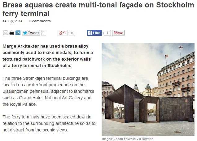 brass squares create multi-tonal facade on stockholm ferry terminal