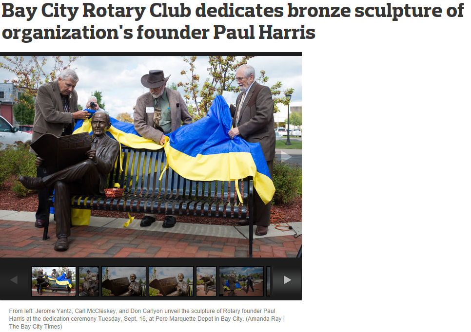 Bay City Rotary Club Dedicates Bronze sculpture of organizations founder paul harris