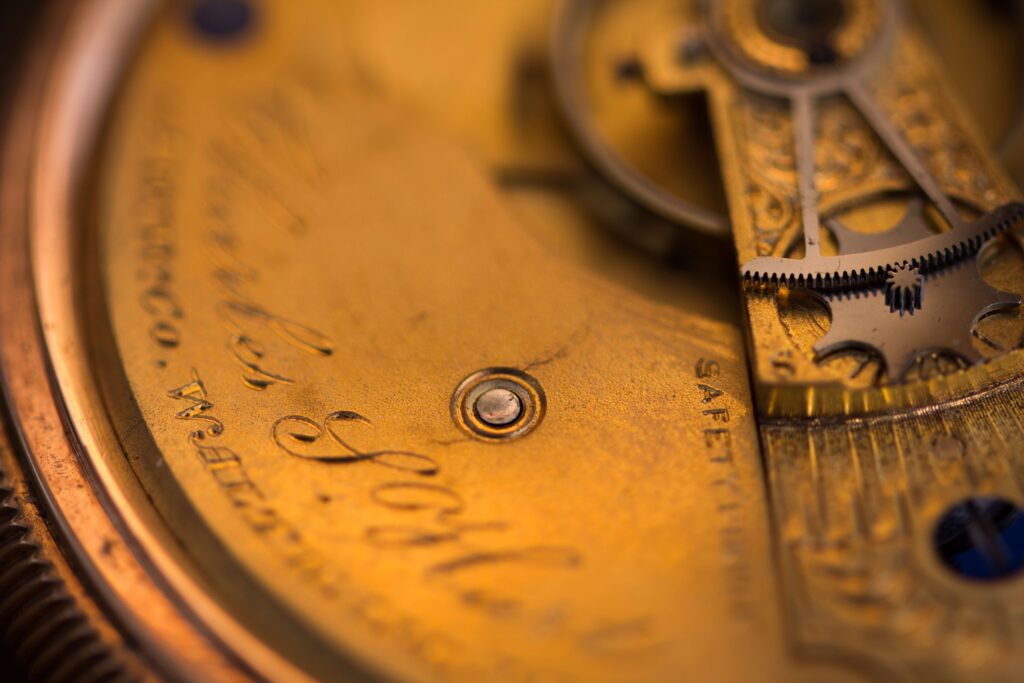 A brass mechanical watch