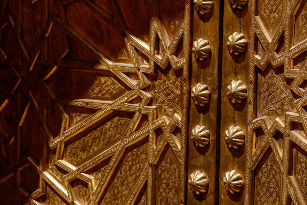 An intricately-design brass door